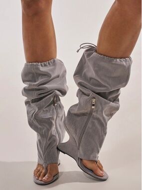 AZALEA WANG XYLAH GREY WEDGE GLADIATOR SANDAL Size 12